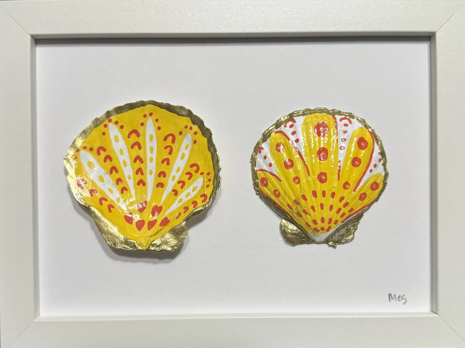 Yellow seashells framed — original painting by The Color Meg