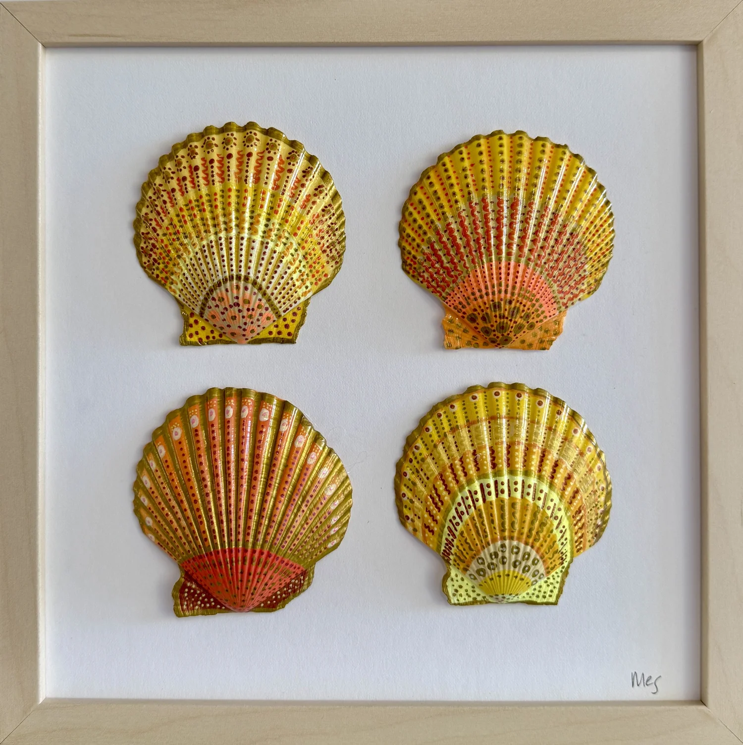 Sunny seashells framed — original painting by The Color Meg