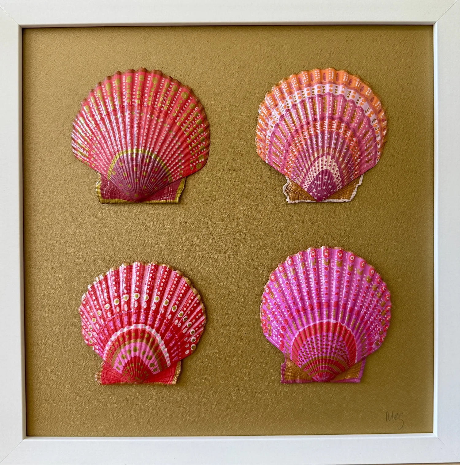 Pink shells framed — original painting by The Color Meg