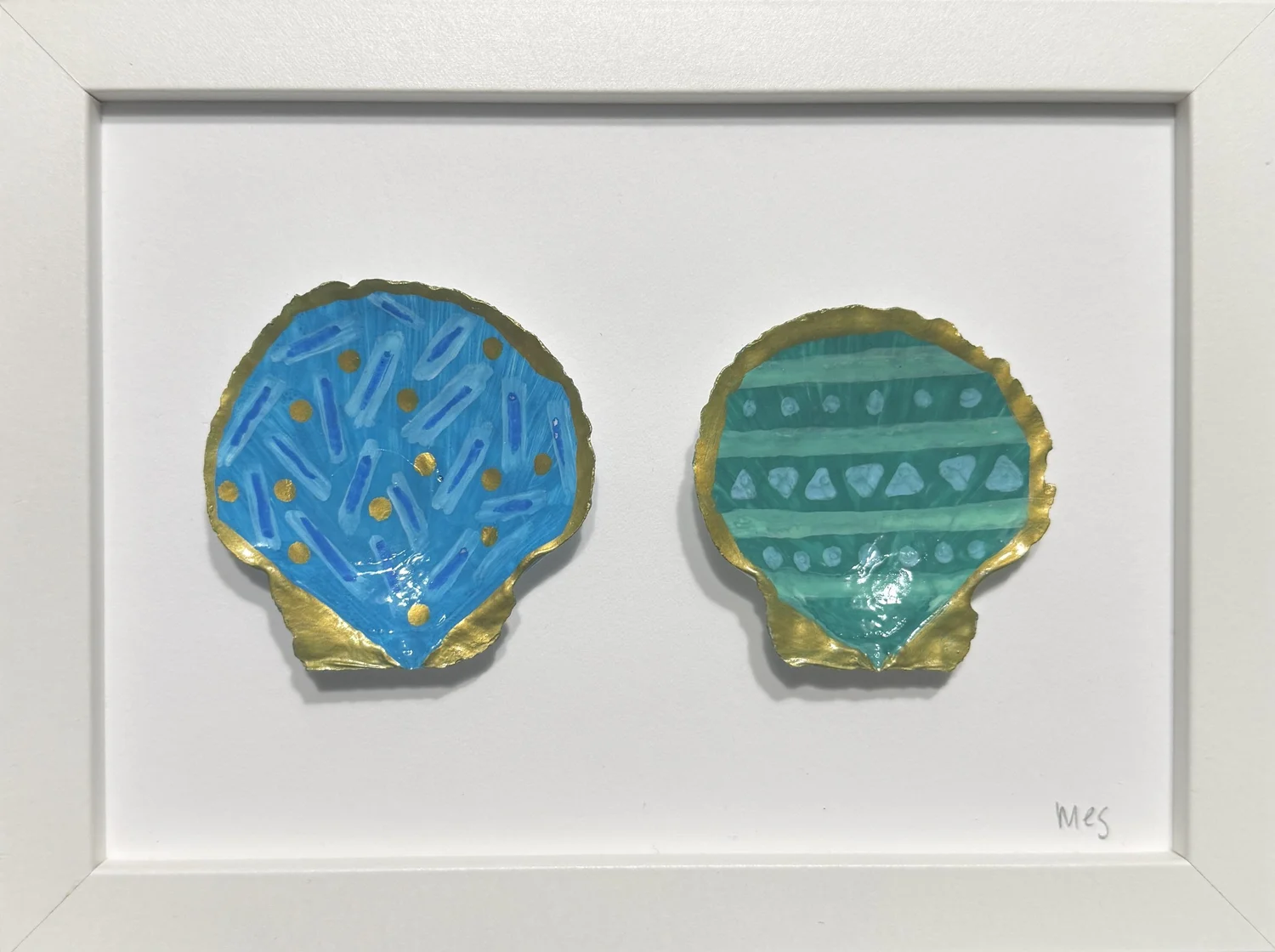 Turquoise seashells framed — original painting by The Color Meg