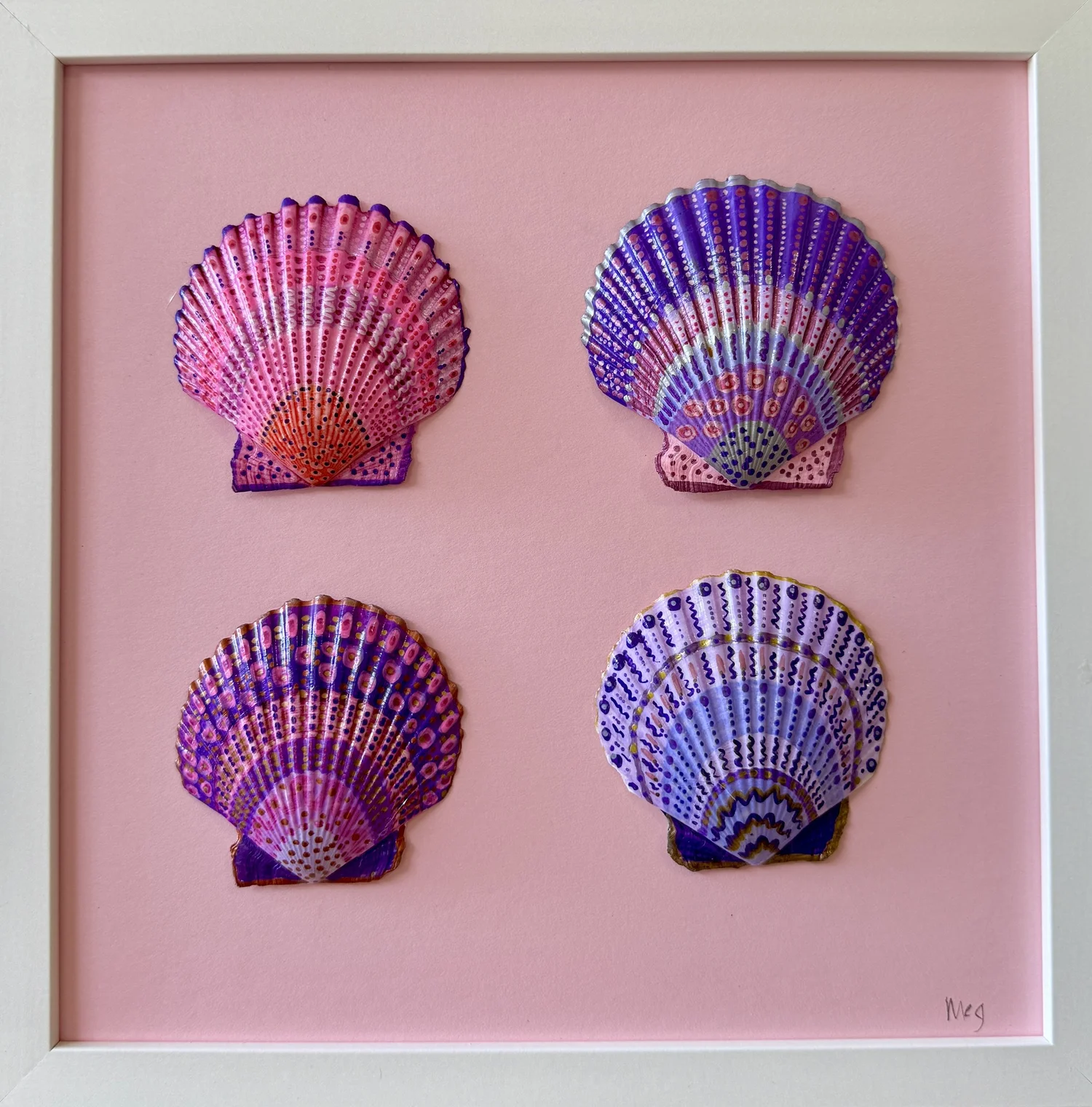 Violet shells framed — original painting by The Color Meg
