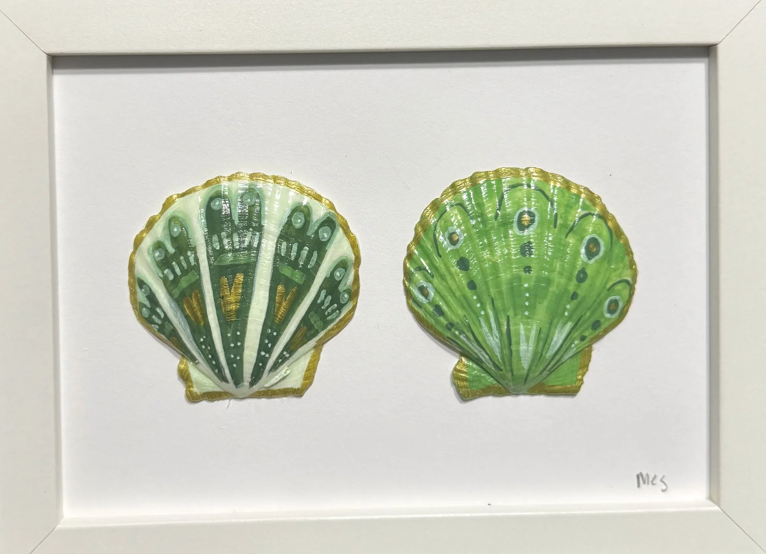 Mint seashells framed — original painting by The Color Meg